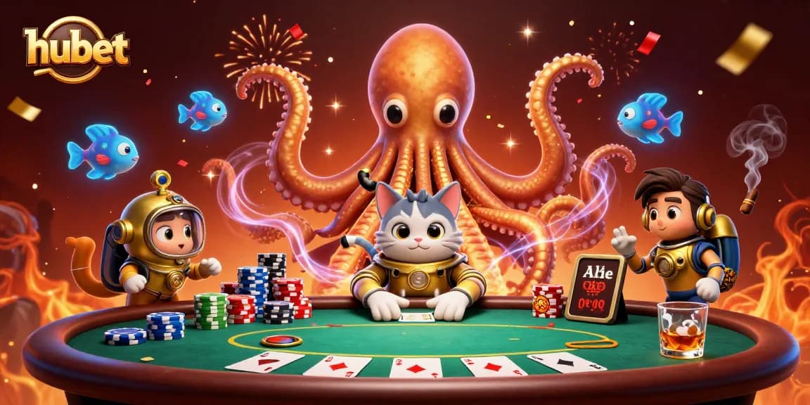 Play hubet with lively characters amidst vibrant casino elements in an exciting digital scene.