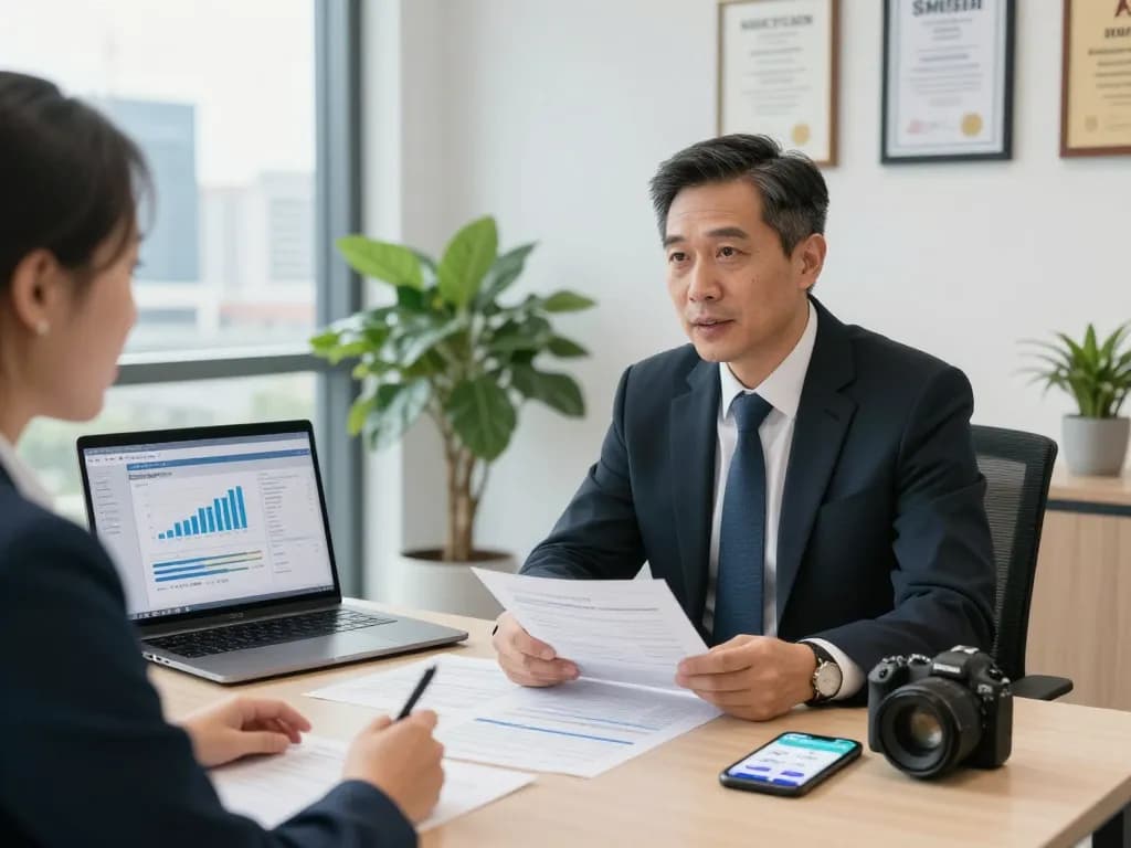 SMSF Accountants providing professional financial consultation in a modern office environment.