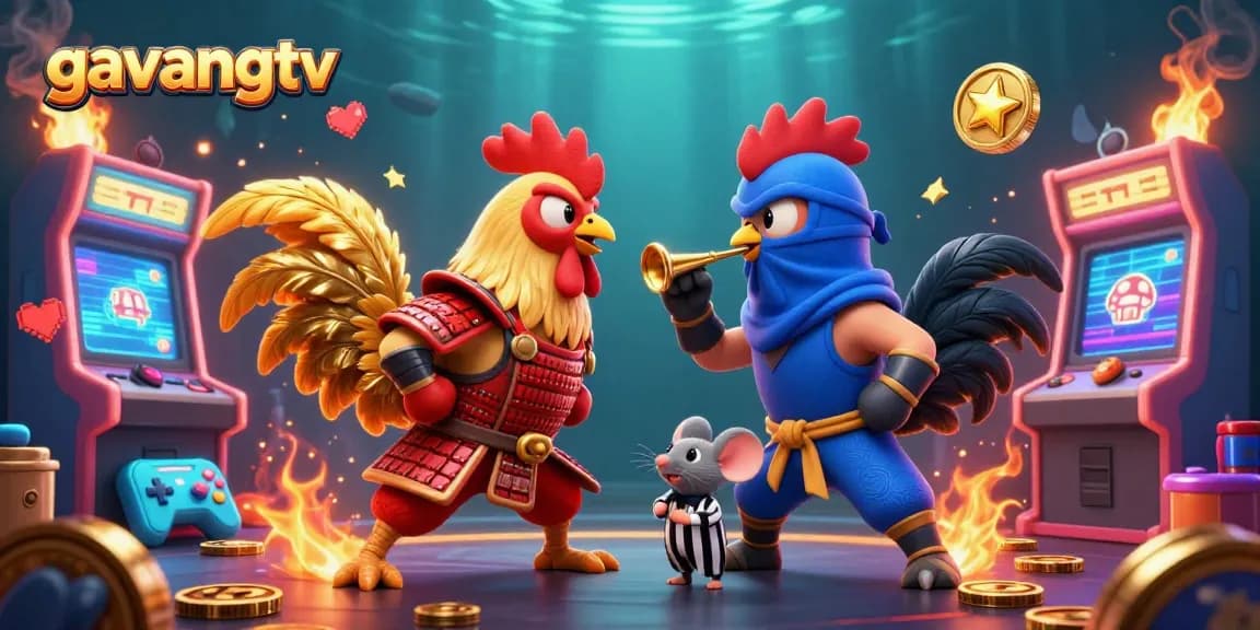 Bet on competitive fights with gavangtv's dynamic rooster battle, featuring arcade-style elements and vibrant gaming energy.