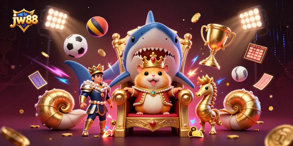 Bet on exciting games with jw 88, featuring a golden hamster king in a unique casino setting.