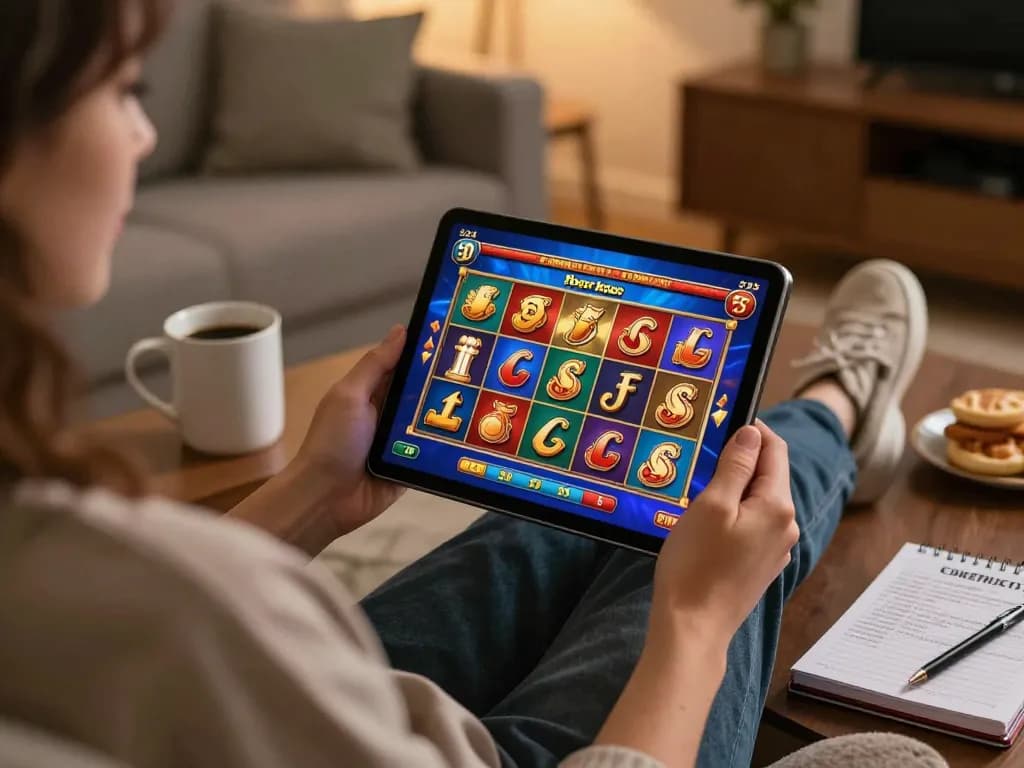 Engaging gameplay of slot pulsa displayed on a tablet screen in a cozy living room setting