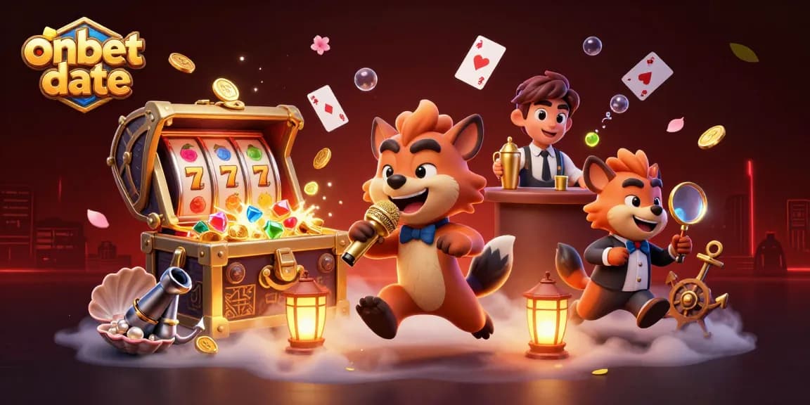 Join the fun at onbet date, featuring hyenas in a vibrant casino scene with exciting games and laughter.