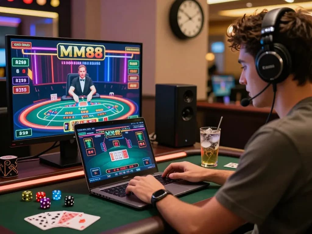 Immersive MM88 online casino gaming experience with vibrant LED backdrop and interactive gameplay.