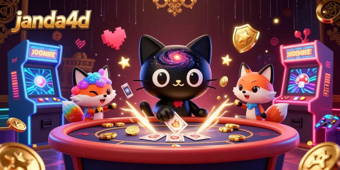 Permainan slot gacor janda4d menampilkan kucing lubang hitam mengumpulkan chip emas di kasino kosmik