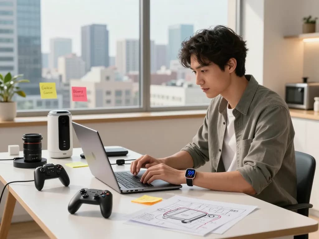 Exploring the latest tech gadgets 2028 in a modern workspace with innovative devices.
