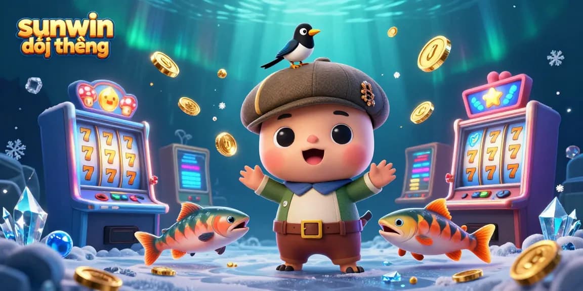 Experience sunwin đổi thưởng with this vibrant 3D illustration of charming characters and casino-themed elements.