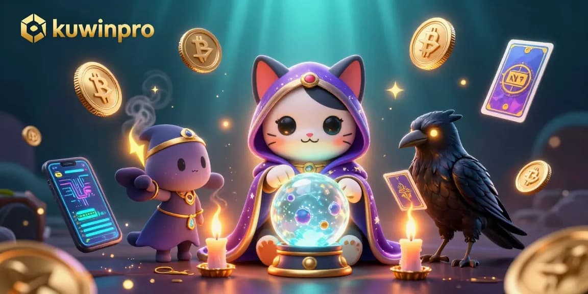 Engage in thrilling games at kuwinpro with a mystical cat, raven, and vibrant crypto elements.