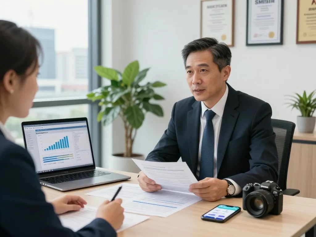 SMSF Accountants providing professional financial consultation in a modern office environment.
