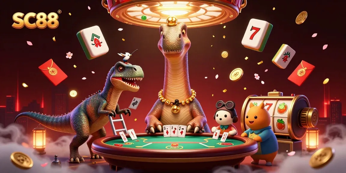 SC88 showcases a dynamic casino scene with colorful slot elements and engaging character interactions.