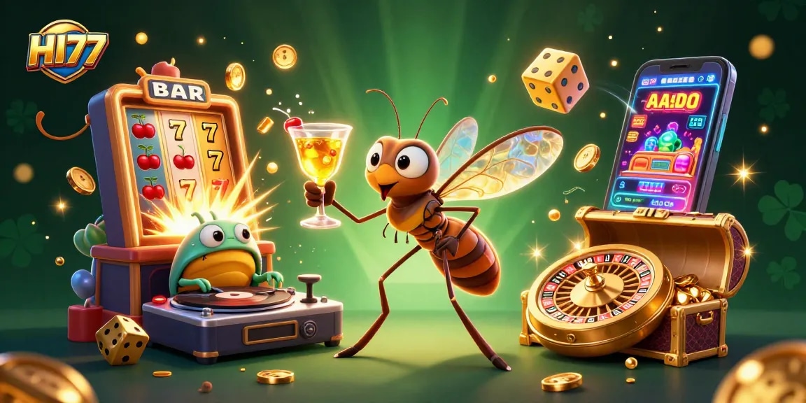 Celebrate winning moments at HI77 with vibrant casino characters and exciting gaming elements.