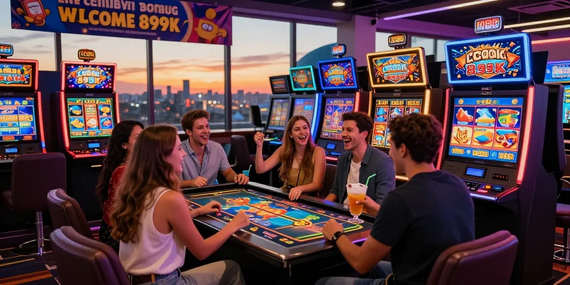 Exciting gaming atmosphere at lc88 online casino with slot machines and happy players.