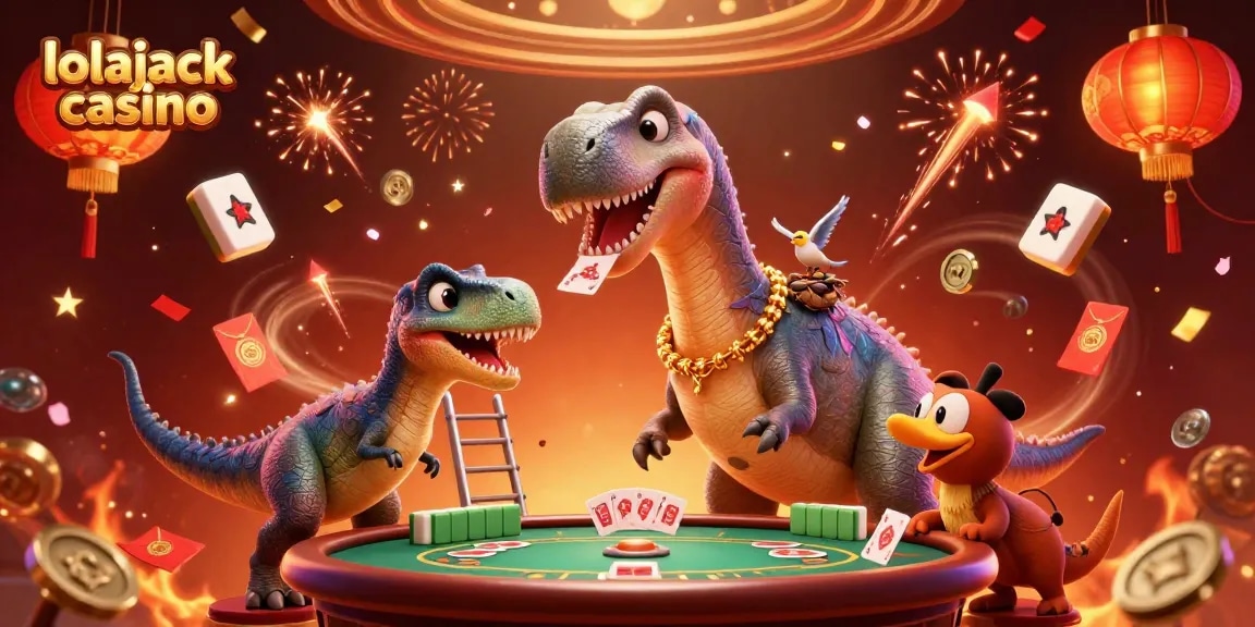 Experience the thrill of lolajack casino with animated characters and festive casino elements.