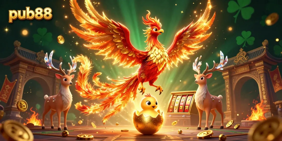 Experience thrilling gameplay at pub88 with vibrant phoenix characters and captivating casino elements.