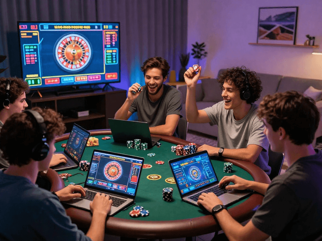 Giocatori divertenti in un casinò online con la lista casino non aams visibile su schermo.