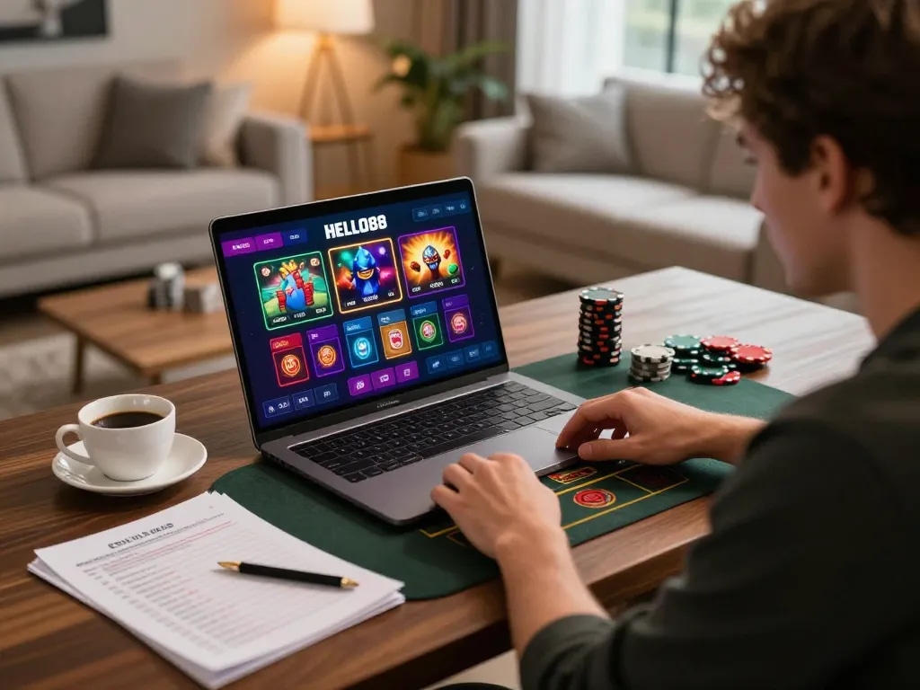 Player engaging with HELLO88 online casino interface, showcasing live betting action and strategic gameplay.