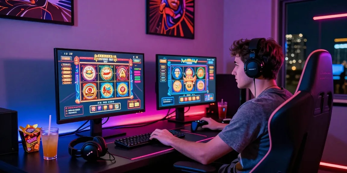 Exciting online gaming atmosphere with a player immersed in iwin casino experience.