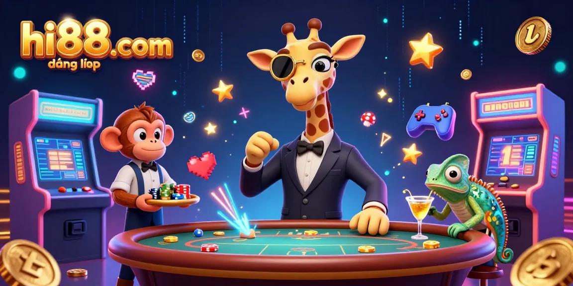 Experience the excitement of hi88.com đăng nhập with a high-roller giraffe and themed casino elements.