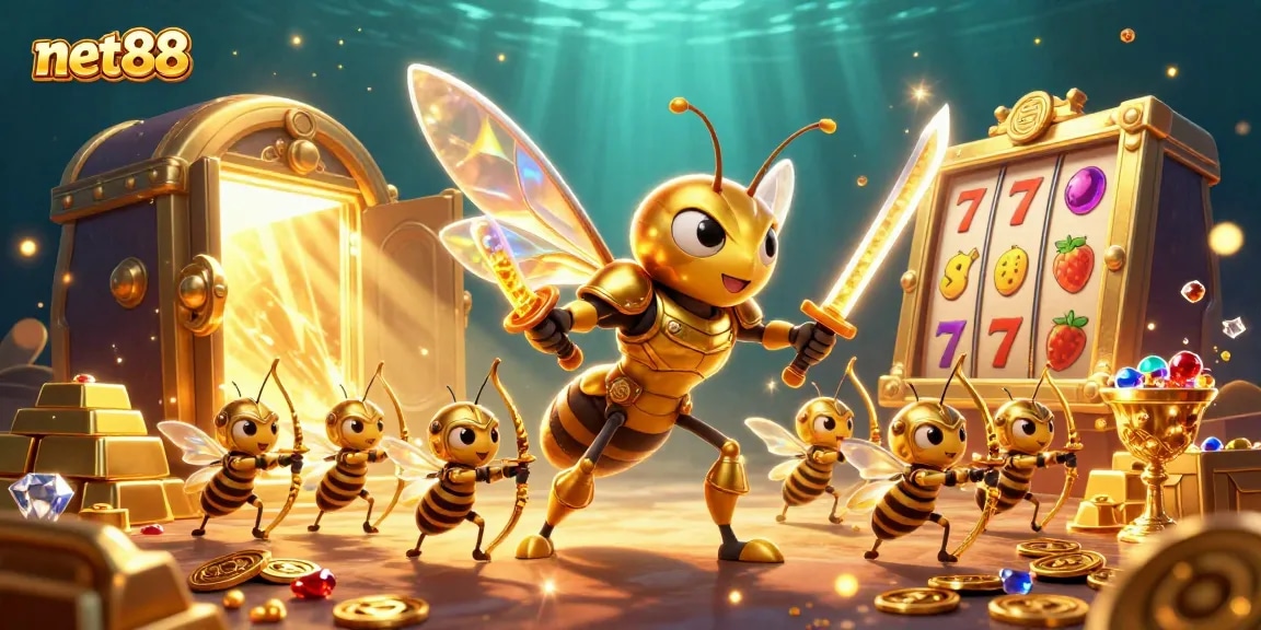 Experience thrilling wins at net88 with a vibrant 3D casino scene featuring dynamic slot elements.