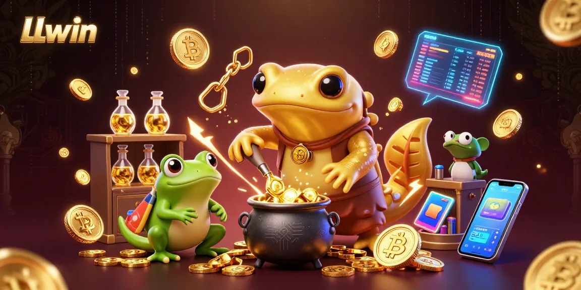 LLwin brings excitement with a vibrant 3D illustration of a golden salamander alchemist transforming metals into gold.