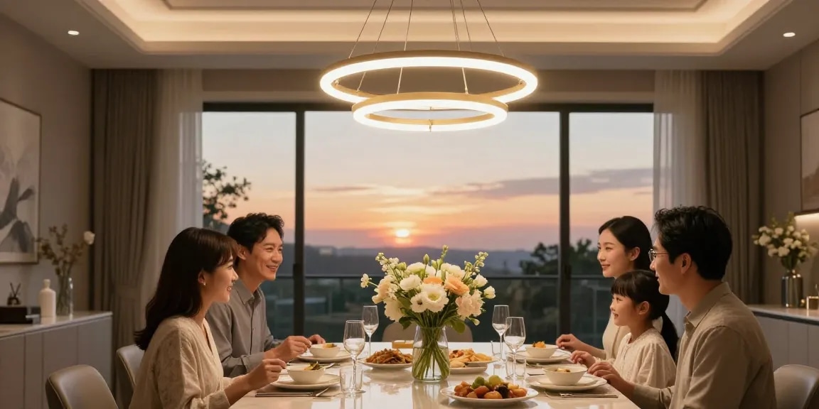 Candelabru modern elegant în dining room cu atmosferă primitoare