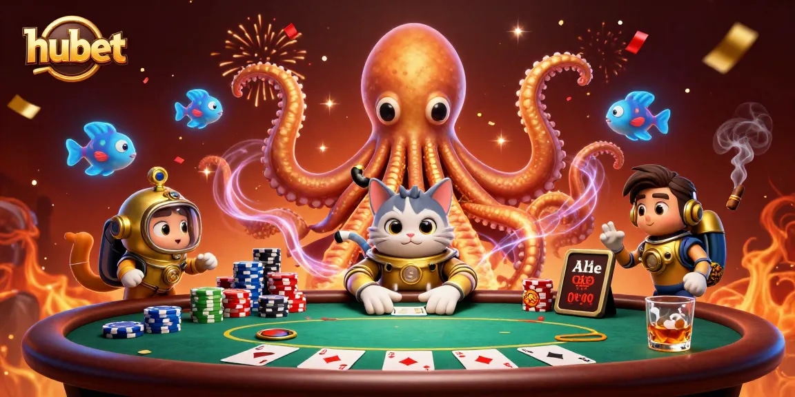 Play hubet with lively characters amidst vibrant casino elements in an exciting digital scene.