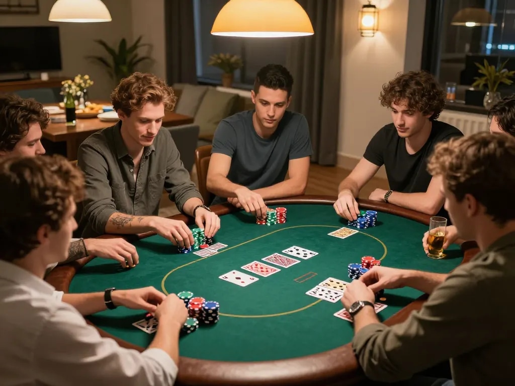 Players enjoying a friendly poker game while using the 789win app for strategizing bets.