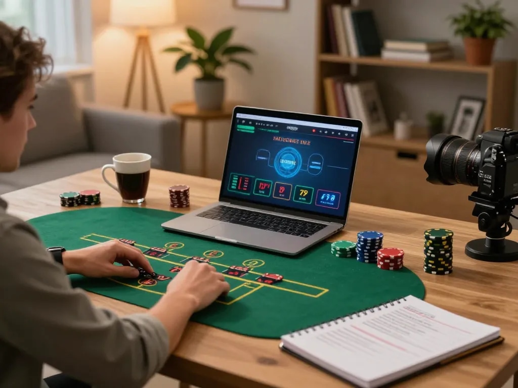 Player engaging in kwin online blackjack game at home with cozy ambiance