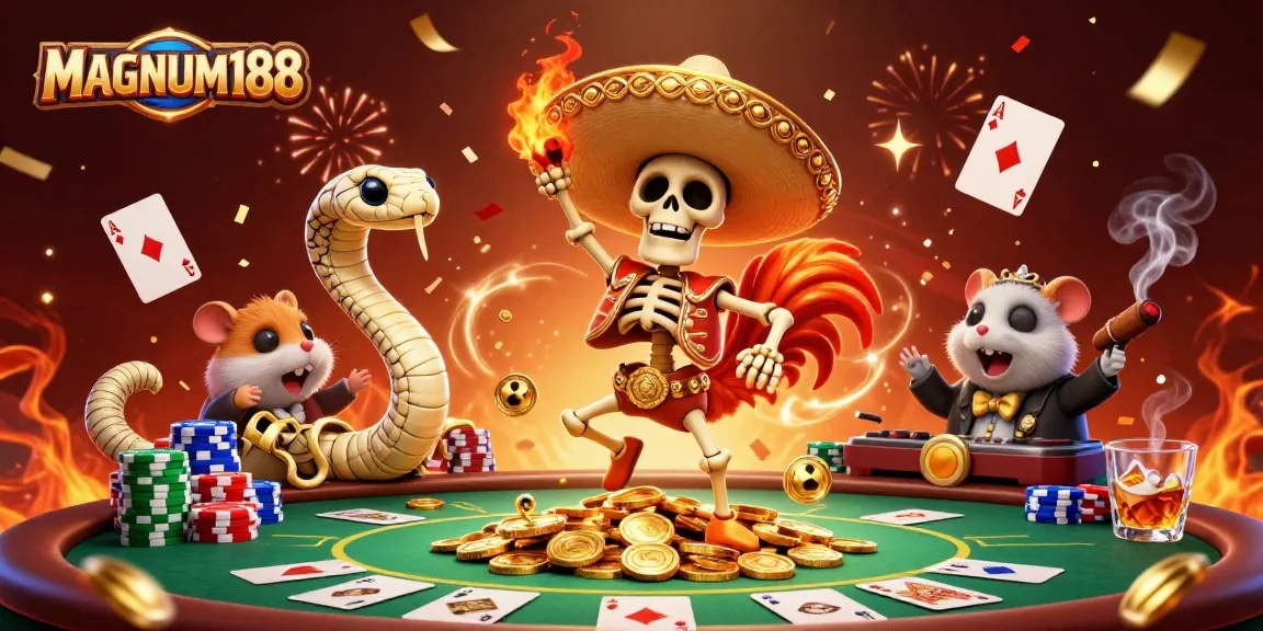 Experience the thrill of MAGNUM188 with animated characters celebrating a big win!