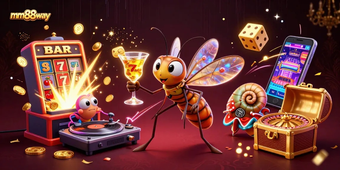 Experience thrilling gameplay with mm88way as a unique mascot bursts onto the scene, celebrated in vibrant casino graphics.