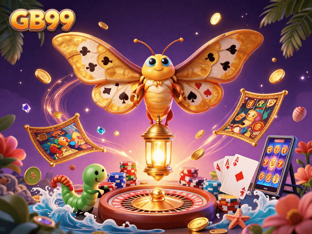 Experience the stunning GB99 casino adventure with a vibrant moth and tempting treasures.
