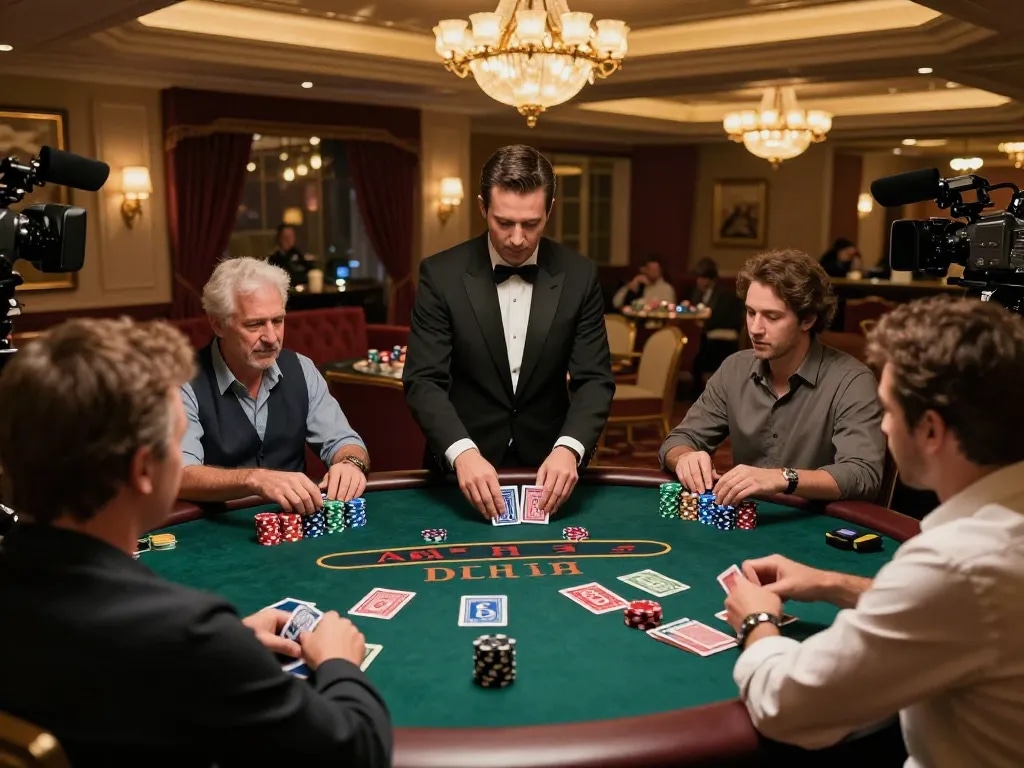 Kèo nhà cái hôm nay showcased in an elegant blackjack game with active players and a focused dealer.