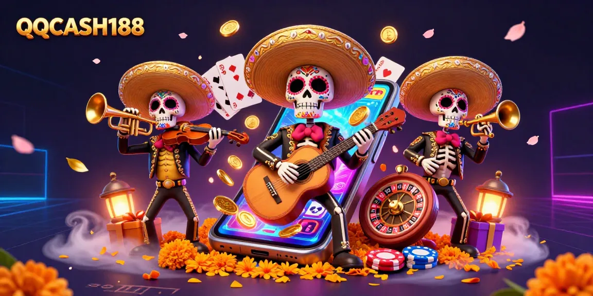 Engage with QQCASH188's vibrant mariachi scene featuring thrilling slot gameplay and dynamic casino elements.