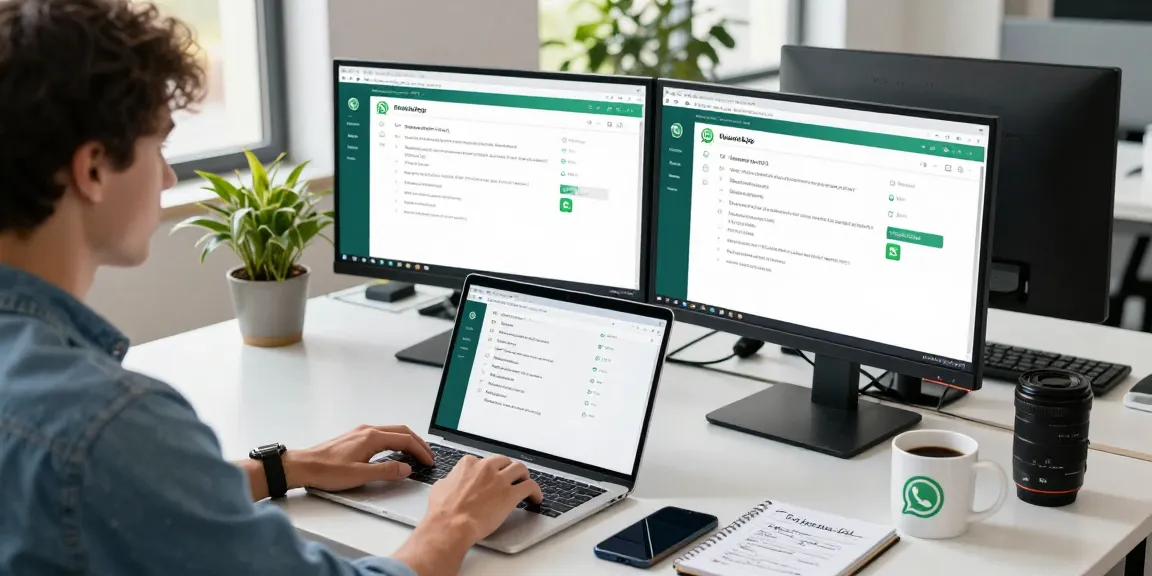 Seamless WhatsApp網頁版 integration on desktop workspace with dual monitors.