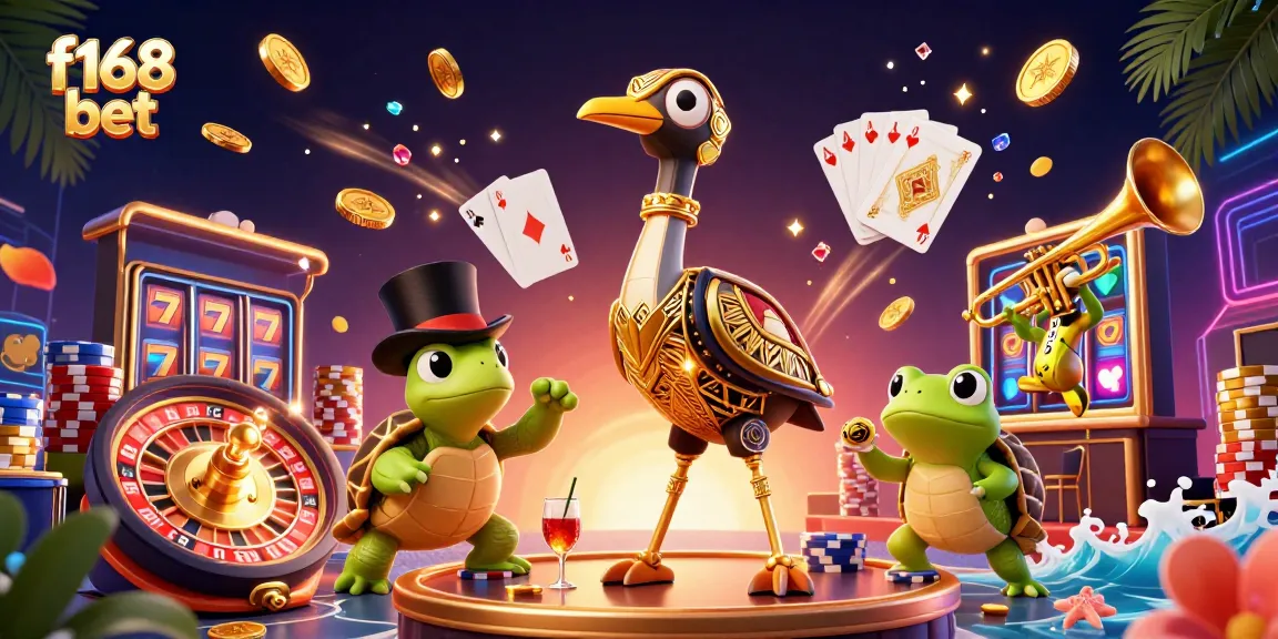 Experience f168 bet with a lively 3D illustration showcasing exciting casino elements and characters