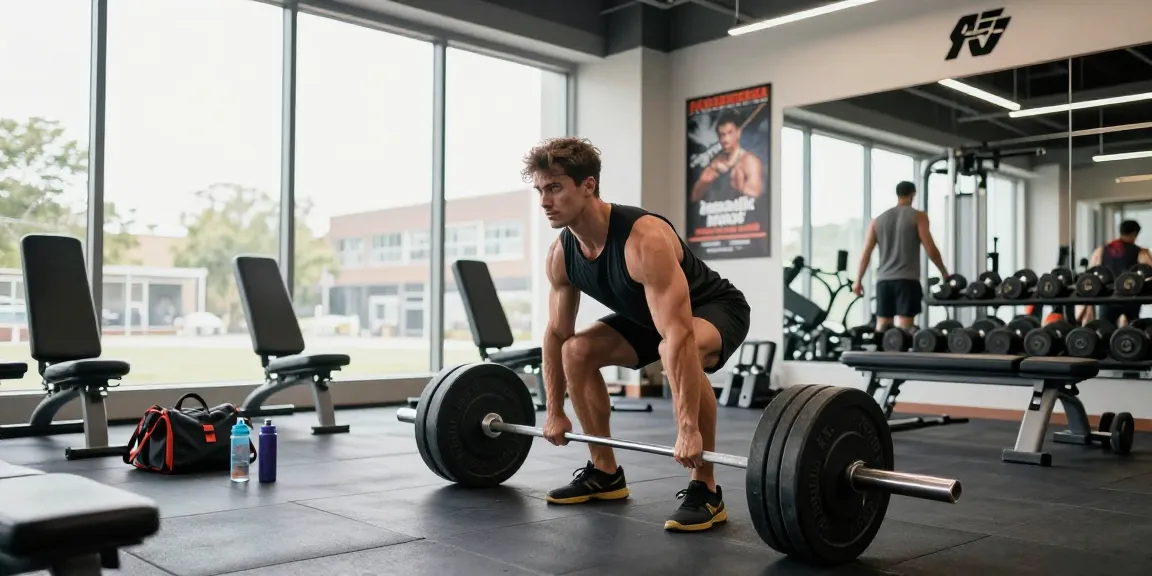 Anabolika Shop showcasing a bodybuilder lifting weights in a bright gym, embodying strength training and determination.