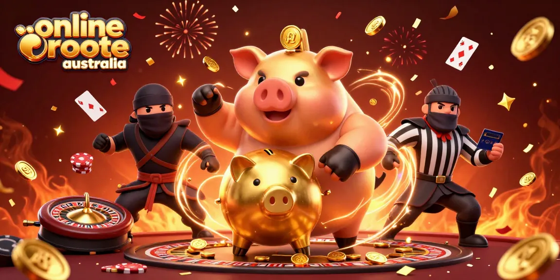 Engage with online roulette Australia in a vibrant, dynamic 3D illustration packed with casino energy.