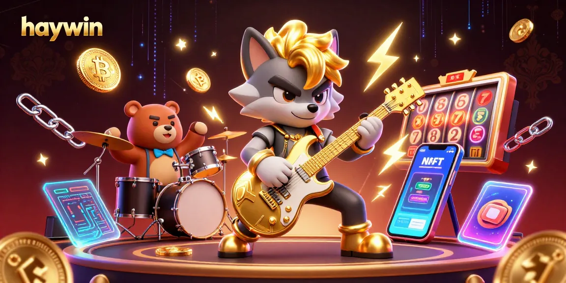 Experience thrilling gameplay at haywin with vibrant slot reels and crypto elements in a lively casino scene.