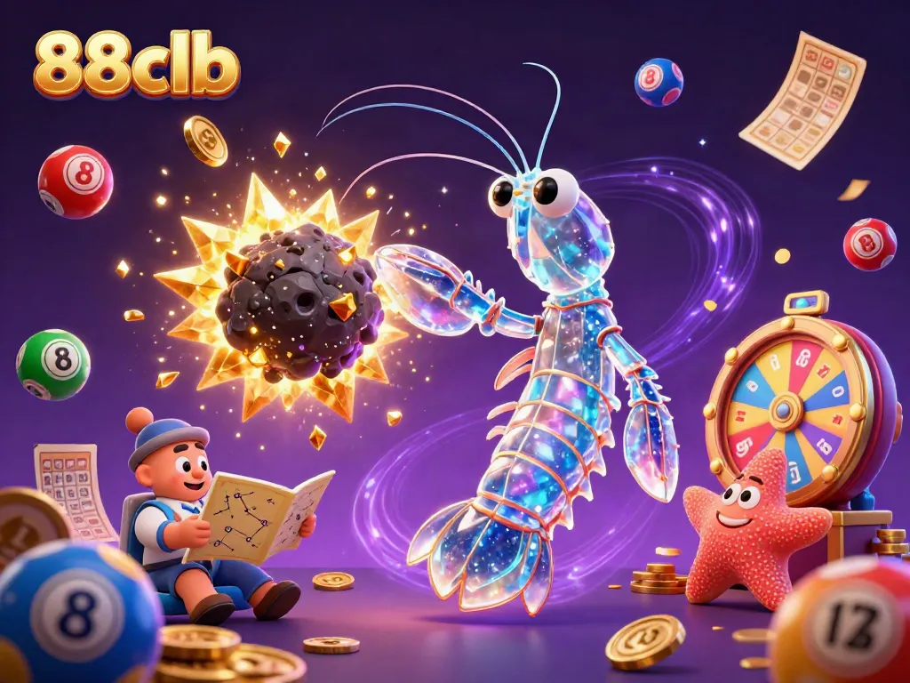 Engage with stunning 88clb casino adventures featuring a galactic samurai and a starfish amidst vibrant lottery elements.