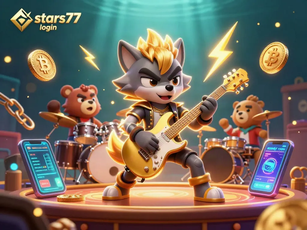 Masuk ke dunia stars77 login dengan karakter kartun berenergi di panggung kasino.