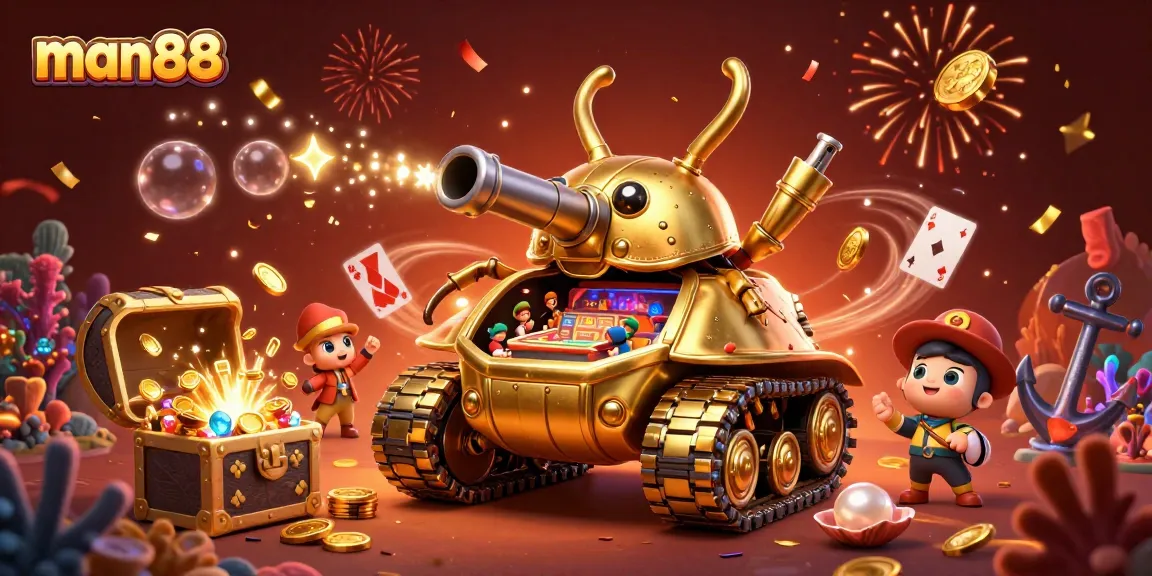 Join the excitement at man88's casino-themed 3D illustration with vibrant colors and dynamic gaming elements.
