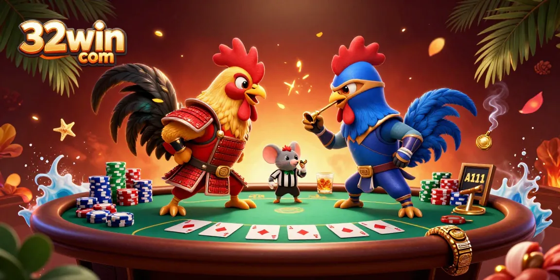 Experience the thrilling showdown of twin roosters at 32win com with intense poker gameplay.