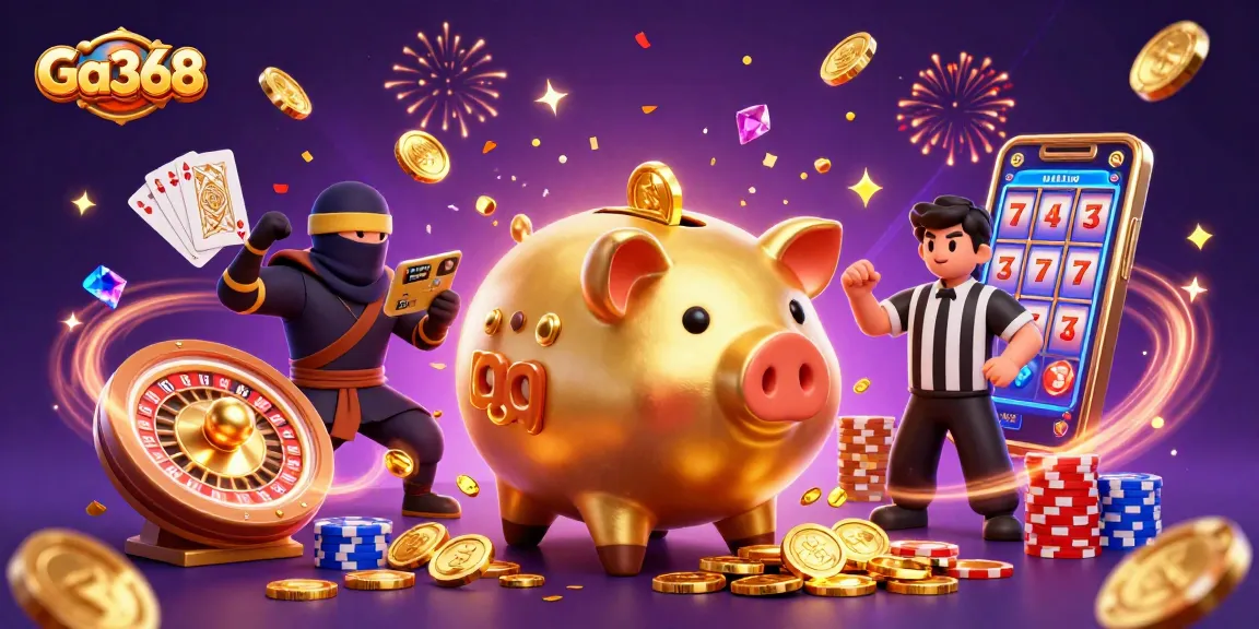 Watch Ga368's exciting digital illustration showcasing a dynamic piggy bank sumo wrestler in an energetic gambling scene.