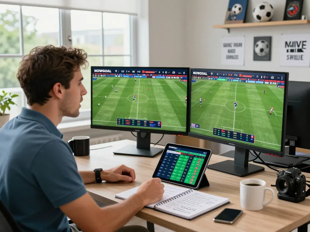 Soccer analyst engaging with NOWGOAL live scores and statistics for accurate match insights.