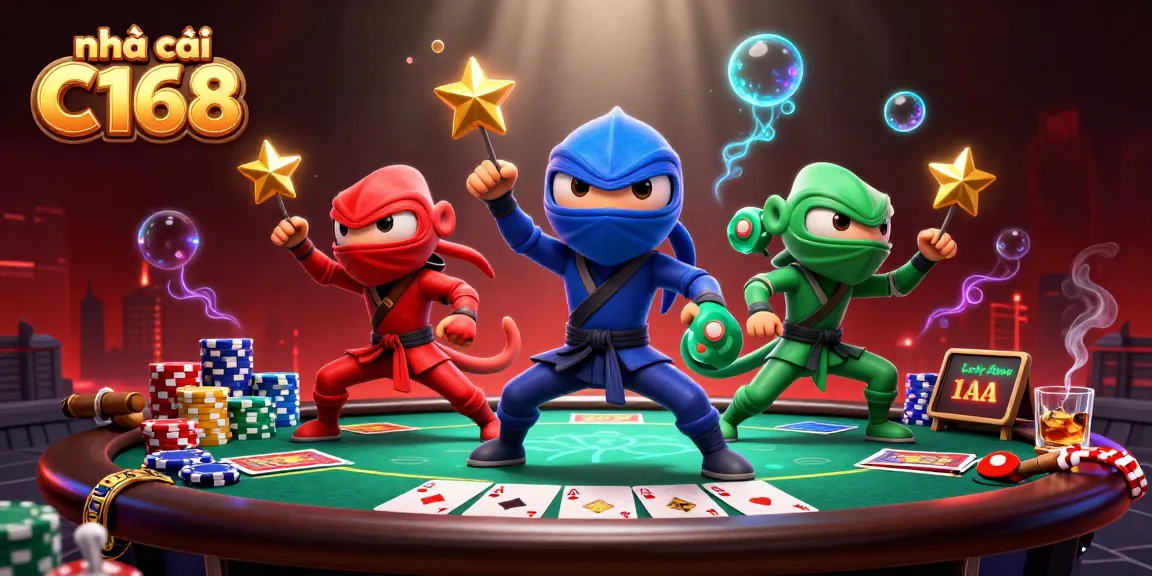 Engage with nhà cái C168's exciting gameplay through vibrant poker action featuring ninja chameleons.