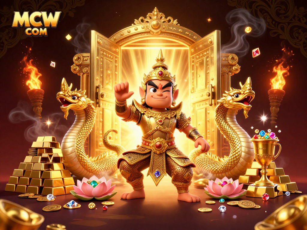Experience the excitement of MCW COM casino with golden treasures and 3D characters in action.