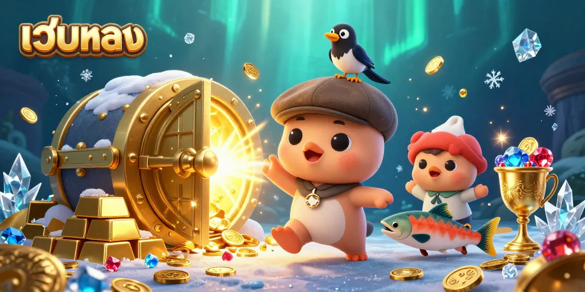 Spin to win with เว็บตรง in an enchanting casino scene filled with treasures and joyful characters.