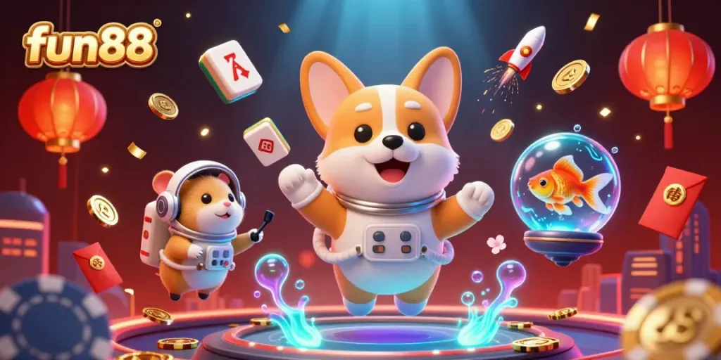 Experience fun88's thrilling casino action with vibrant 3D characters in a dynamic outer space setting.