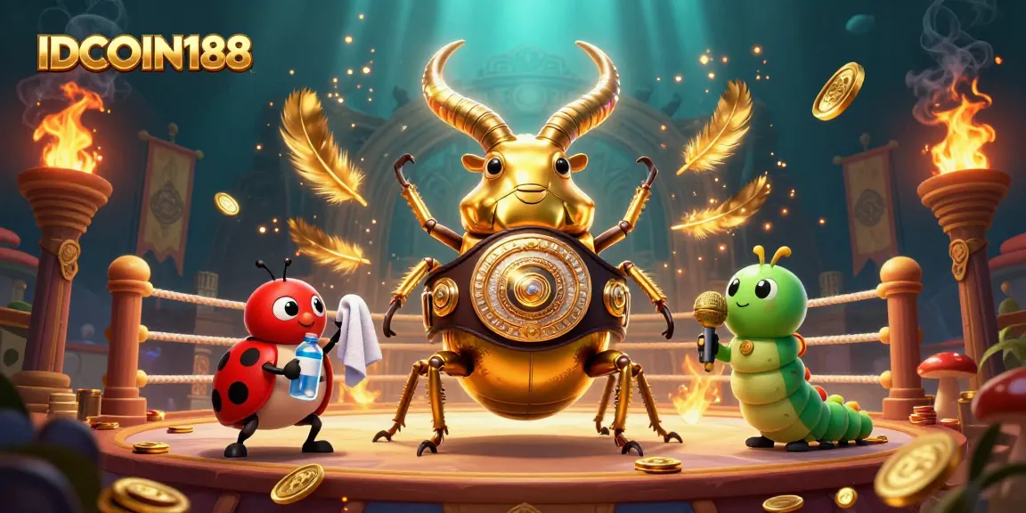 Engage with the thrilling IDCOIN188 boxing match featuring charismatic insect characters and dynamic casino elements.