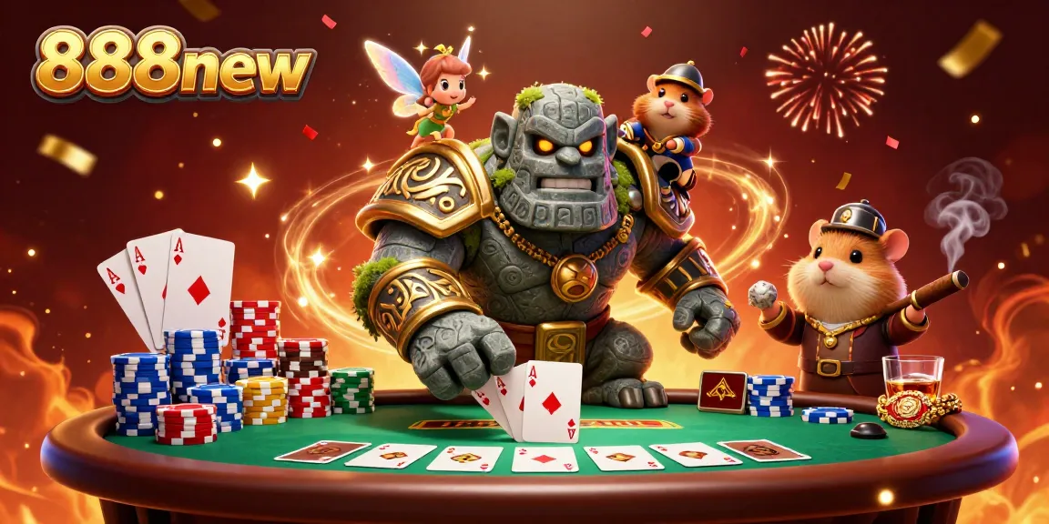 Engage with 888new's thrilling casino adventure featuring a magical golem and a fearless hamster knight.