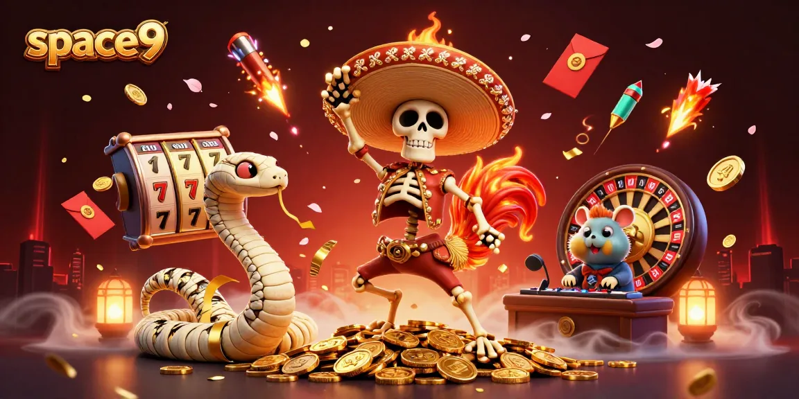 Spin and win at space9 with an ultra-detailed 3D illustration of dynamic casino characters amidst gaming excitement.